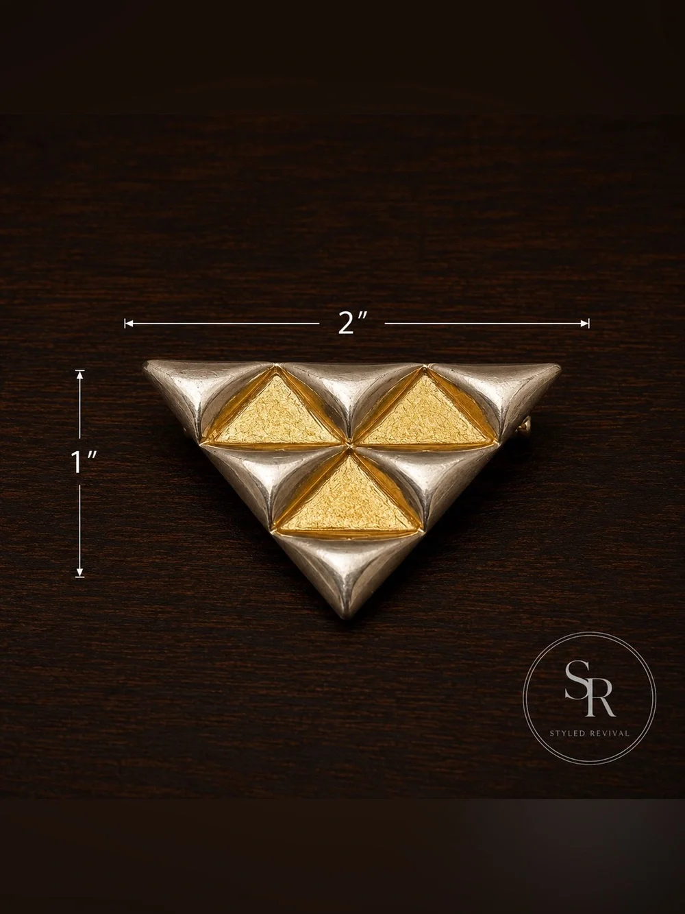 VTG Signed Hattie Carnegie Gold & Silver Tone Geometric Triangle Brooch Pin